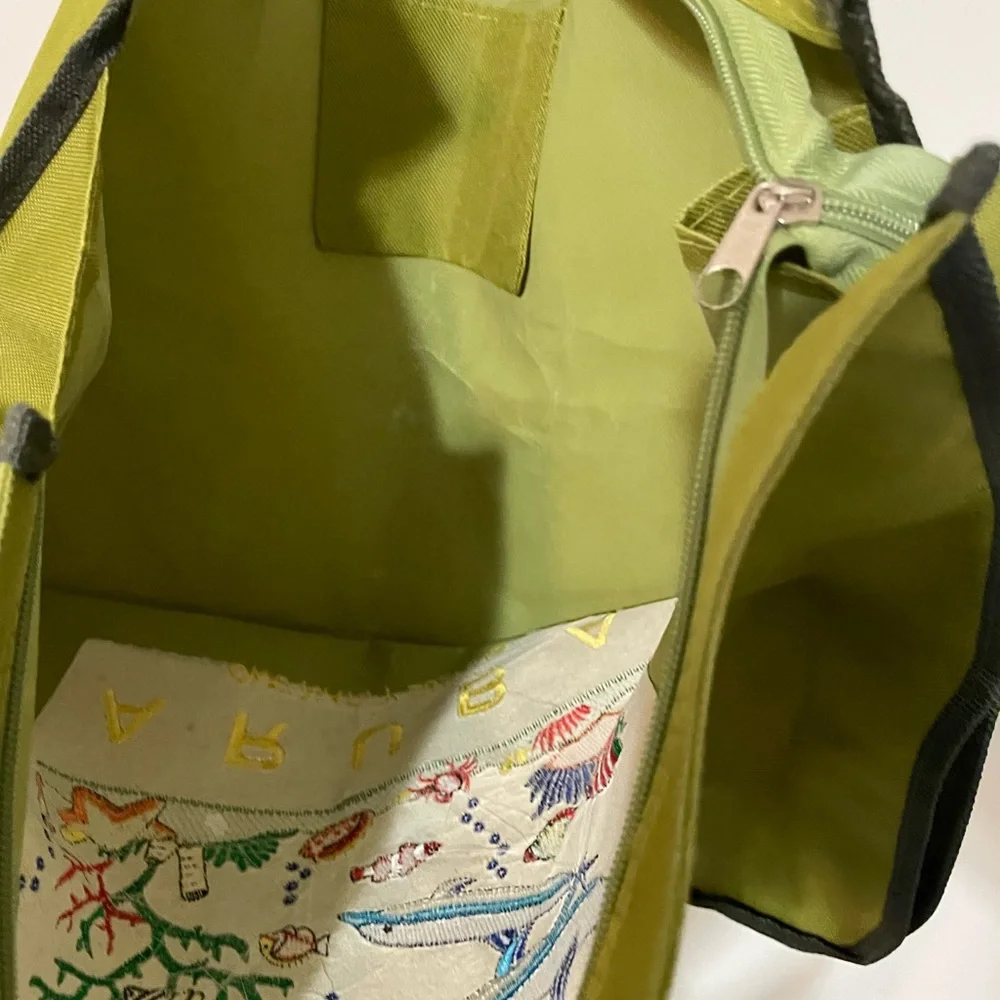 Aruba Avocado Green Embroidered Sea life Large vacation Travel Beach Tote bag